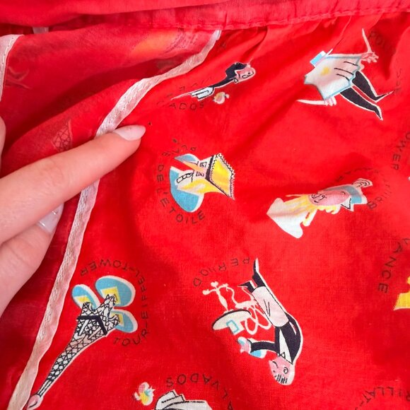 VINTAGE 1960s Novelty Half Apron with Pockets Paris France Motifs OS - Picture 9 of 9
